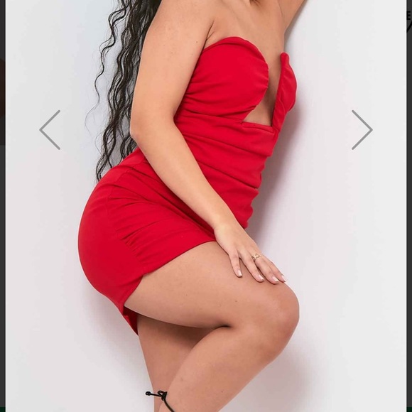 Vianna Red Bandeau Ruched Cup Detail Mini Dress - Picture 5 of 6